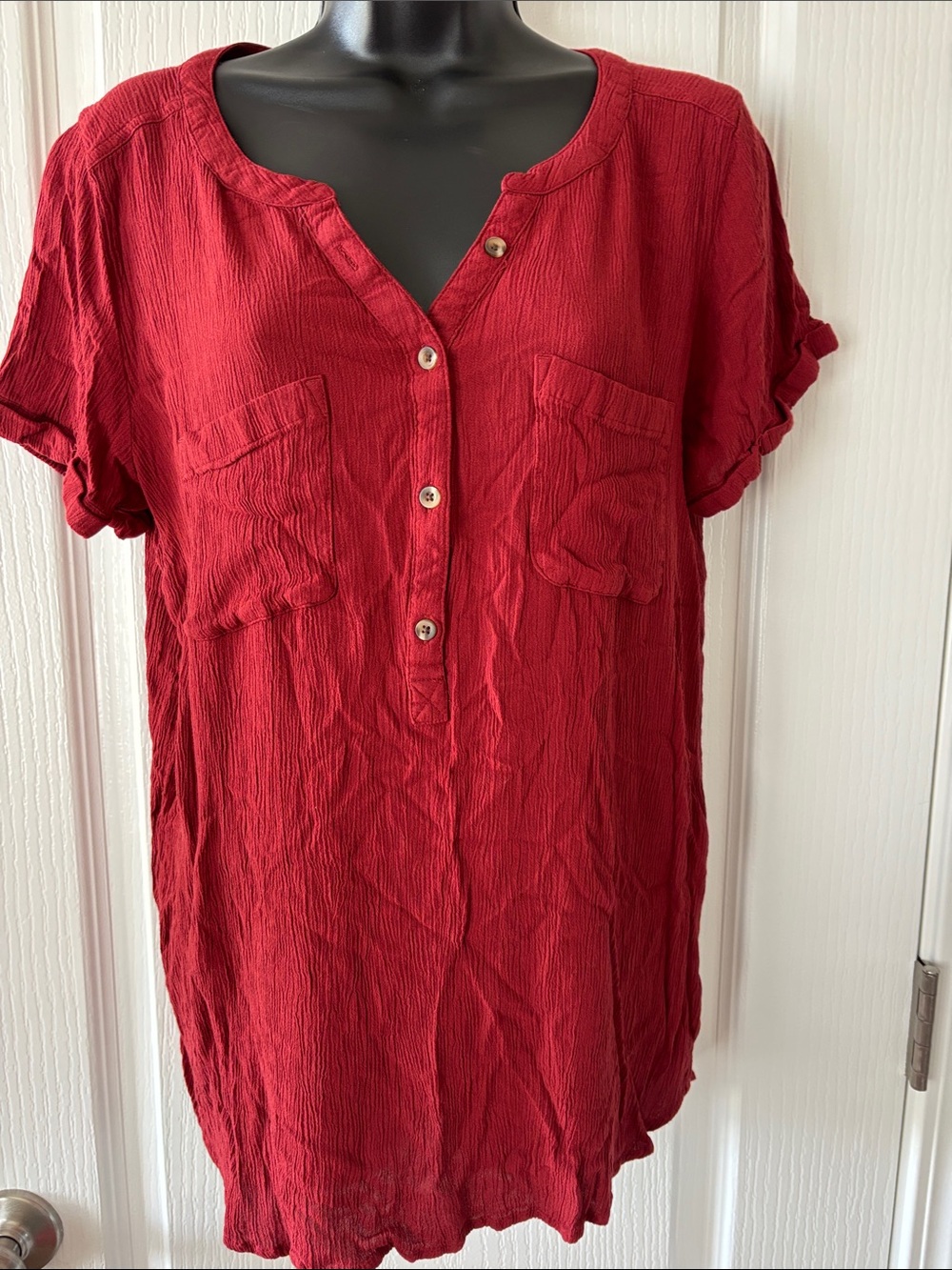 Sonoma Red Short-Sleeve Button Front Blouse